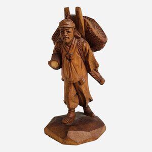 Signed Kim Boo Ho Seoul Korea Vintage Hand Carved Wood Asian Man Figurine 6"